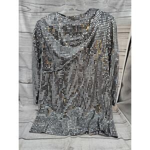 Womens Silver Sequin Tunic Style Top Size Large Ugly Christmas Sweater...